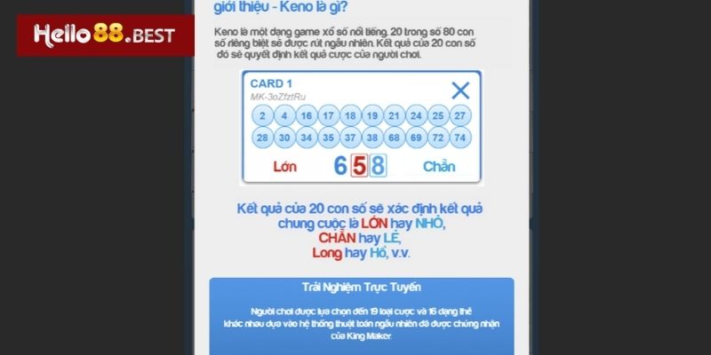 Cách cược trò chơi Keno Hello88